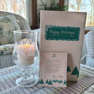 Vintage Avon President's Club 1996 Luminarc Glass Hurricane Lamp Sleigh Ride